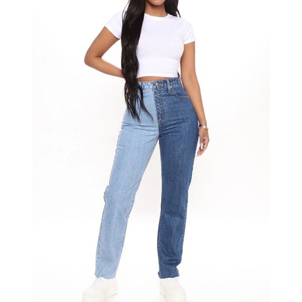Two-toned blue denim Mom jeans